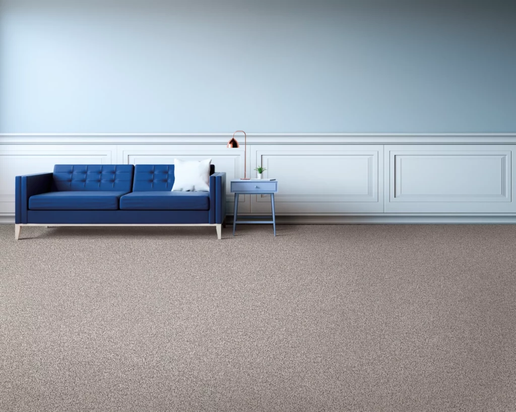 Blue sofa on carpet | Wacky's Flooring